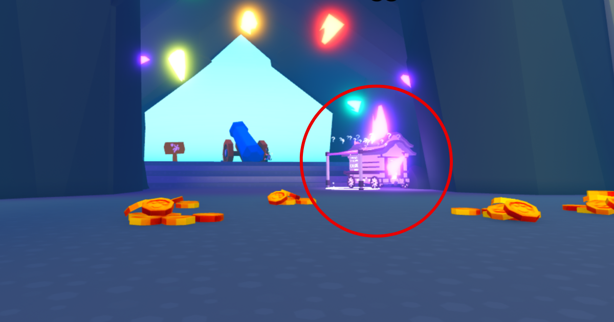 Mystery Merchant location in Cave biome circled in red
