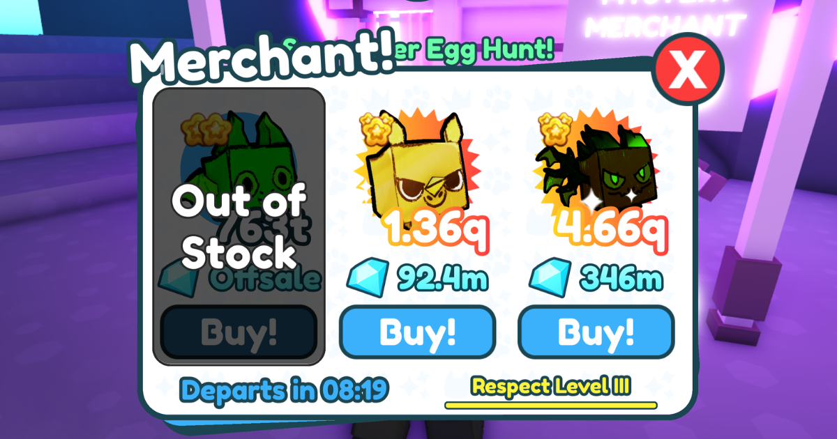 In-game UI for the Mystery Merchant shop