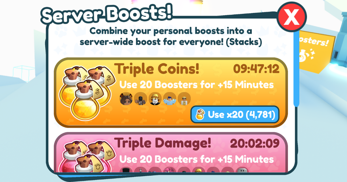 In-game UI for the server boost machine