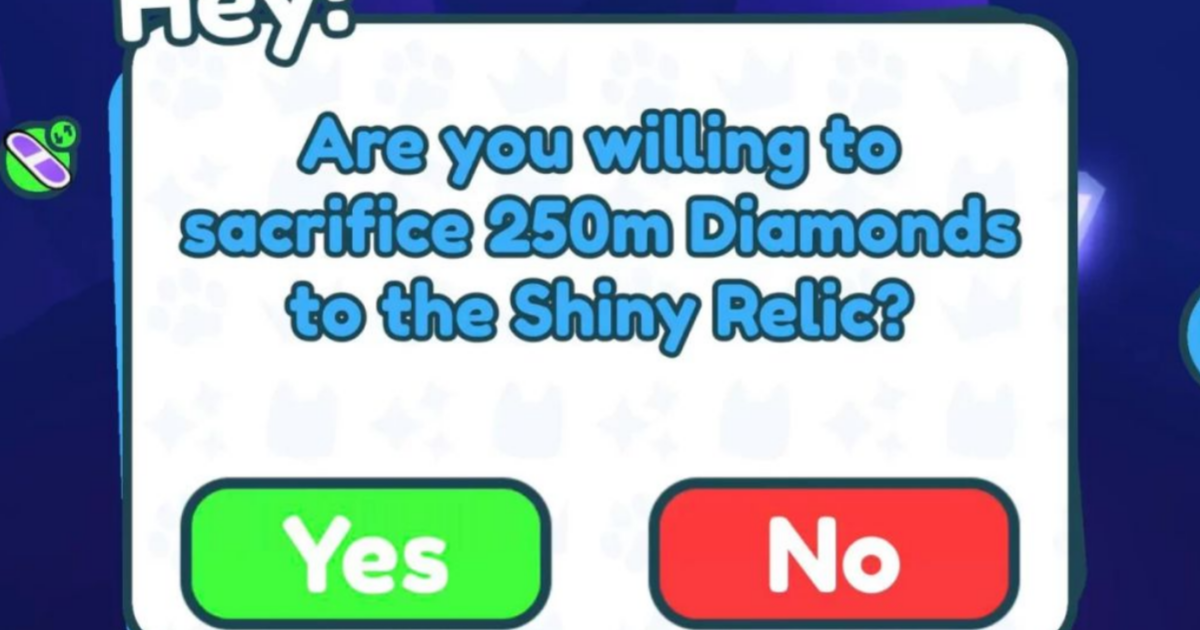 Purchase UI showing 250 million Gem cost of unlocking the Shiny Relic
